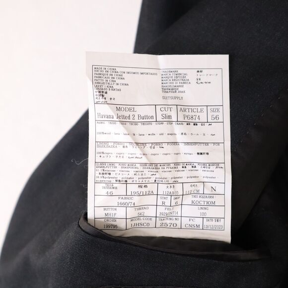 Suitsupply Havana Jetted Slim Men's Size 44 Black 100% Reda 130's Wool Blazer - Picture 9 of 15